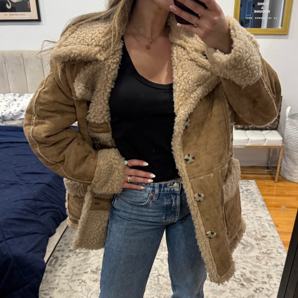Women's Tan Shearling Coat - Picture 2 of 7